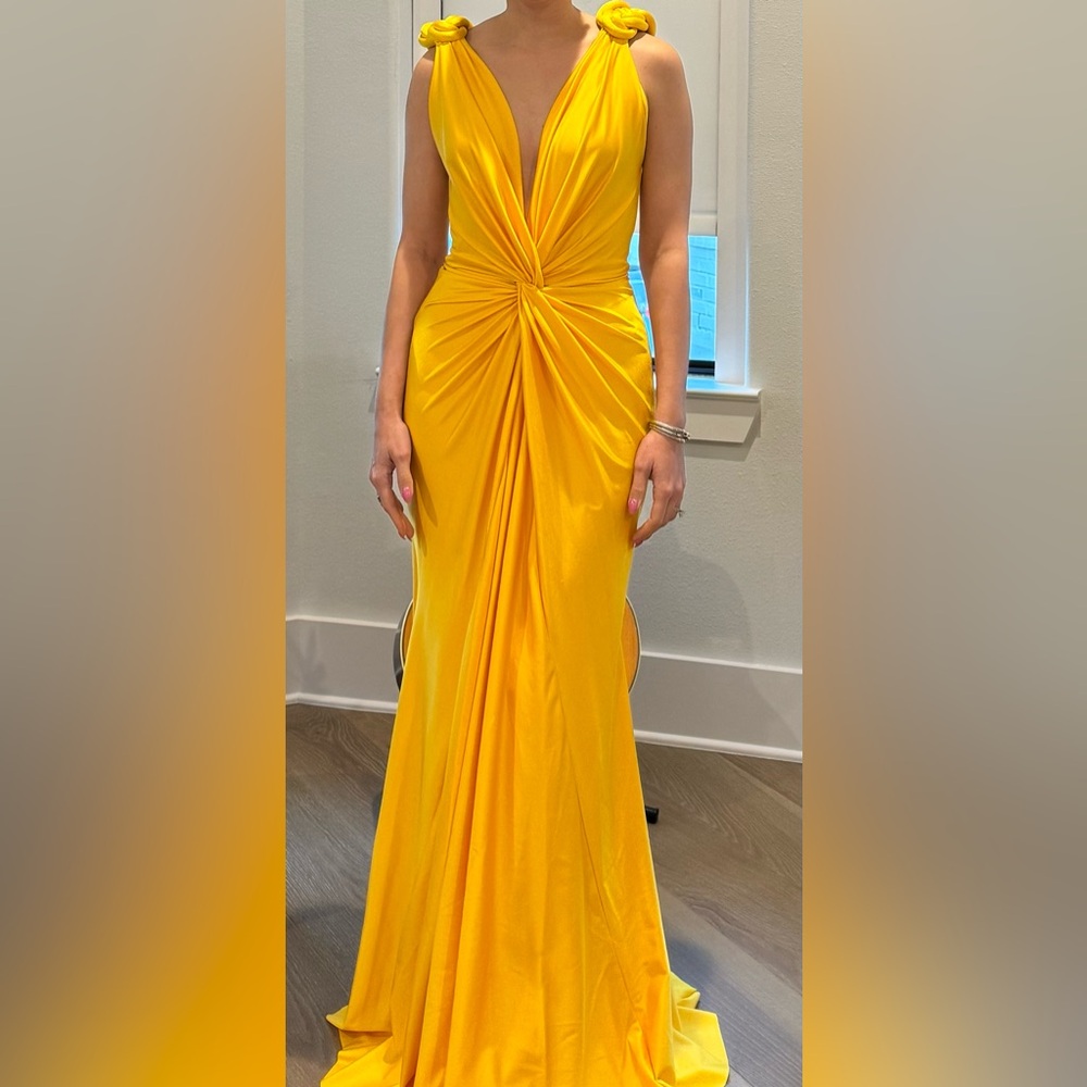 Draped Silk-Like Dress – Yellow | Backless Evening Dress | New